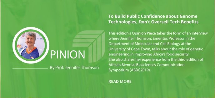 We spoke to Prof. Jennifer Thomson on the sidelines of .@ABBC2019 about #GMOs, Africa’s food security and her experience from the Symposium. Her advice on how #Africa can #GetCRISPRight? Don't oversell the benefits. Comprende? Read for self here: shorturl.at/kpNX3