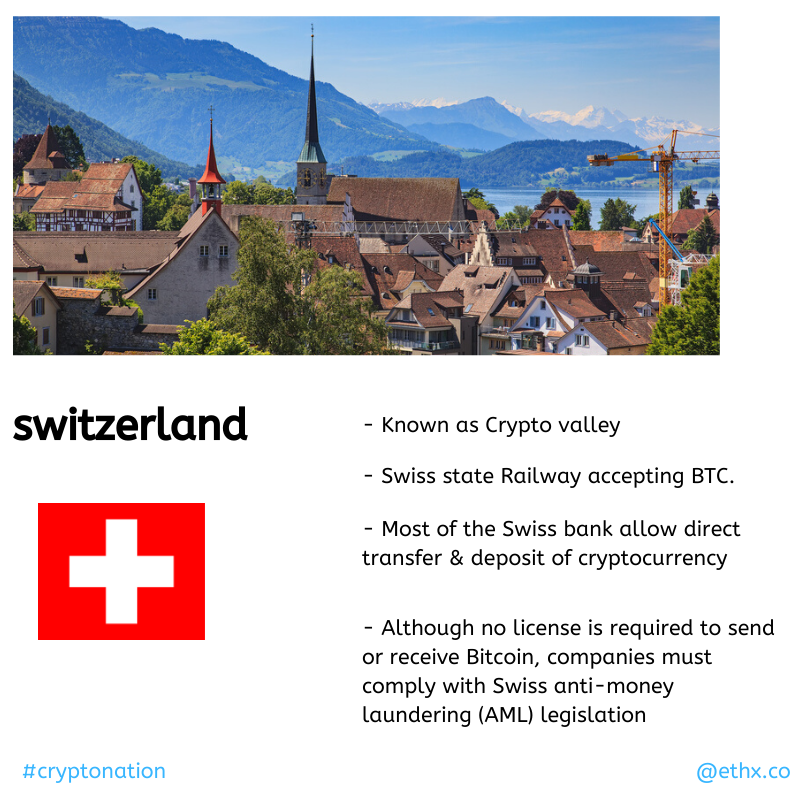 oropocket's tweet photo. Crypto-Friendly Country -
Switzerland - Know as Crypto Valley
Crypto earned as a salary is subject to income tax, even for self-employed persons.
Details - https://t.co/VnrECr7R6O
#investwithethx #Bitcoin #Cryptotalk #japan #cryptocountry #Cryptonews #Cryptocurrency https://t.co/0SjzYtwC2j