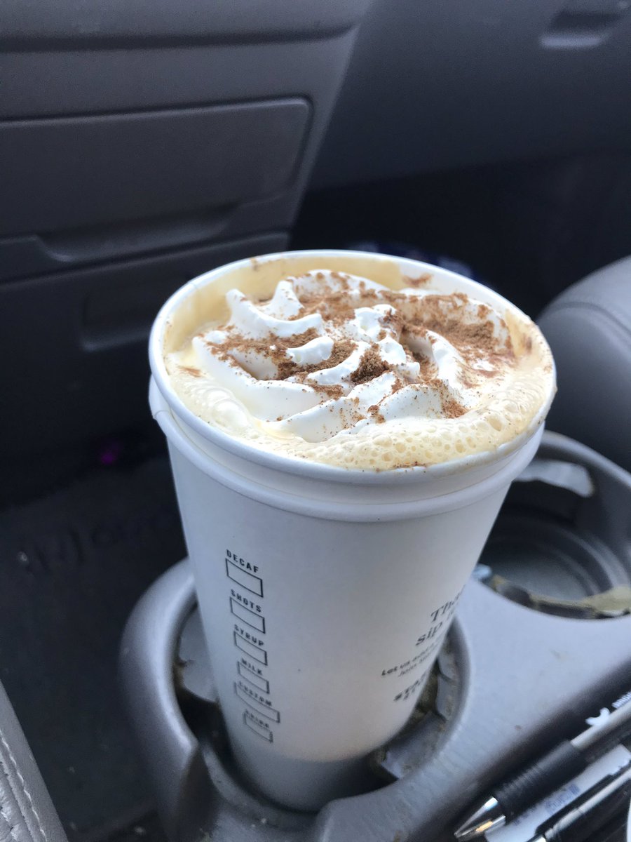 dtaivpp's tweet photo. Hello fellow tweeters. I am enjoying a delicious #pumpkinspicelatte this morning. Next I will be exchanging parts of my life for money. #WelcomeToWork https://t.co/prYZfp9z2u