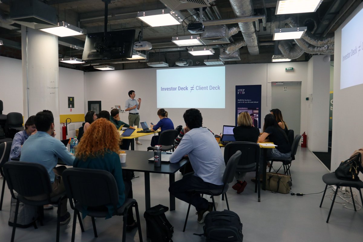 Stepfwdtoday's tweet photo. We are beginning preparation for Demo Day! The 𝗛𝗼𝘄 𝘁𝗼 𝗽𝗶𝘁𝗰𝗵 workshop starts with Bogdan Apostol. Let's rock the stage!

#StepFWD19 #StepFWD #preaccelerator #techculture #startupecosystem #startupcommunity https://t.co/gJrwe2SMU8