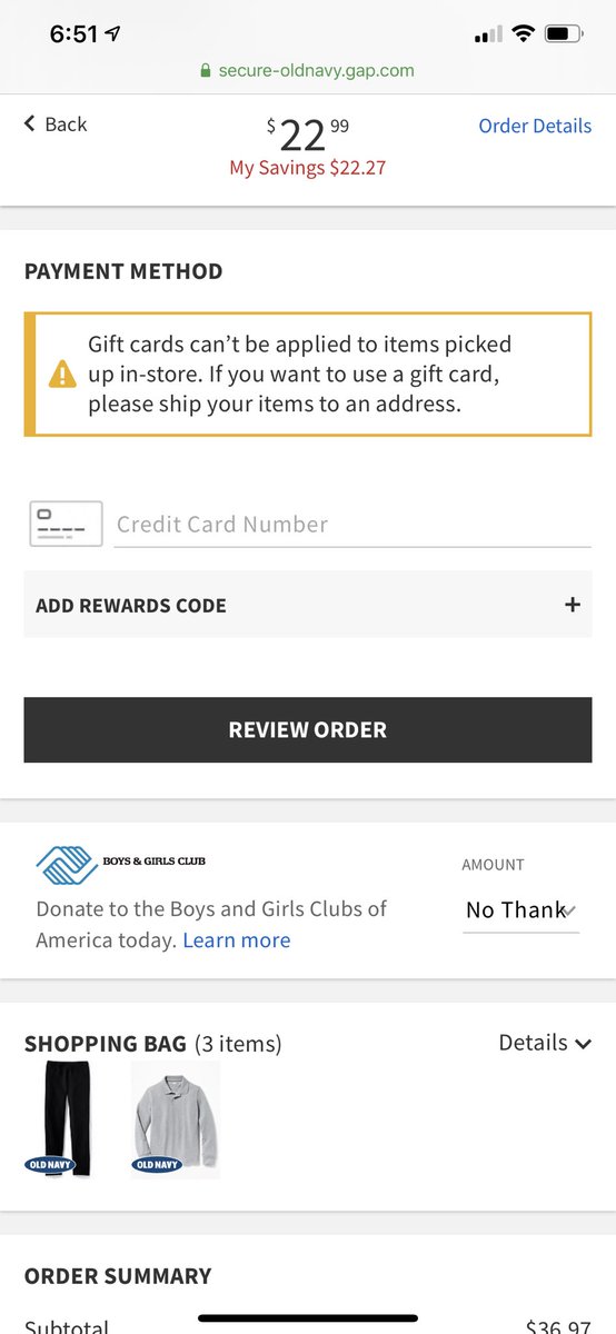 CA_Ginger23's tweet photo. @OldNavy What’s the deal with this? Why can’t giftcards be used for in-store pickup? https://t.co/LkqfL1YjVT