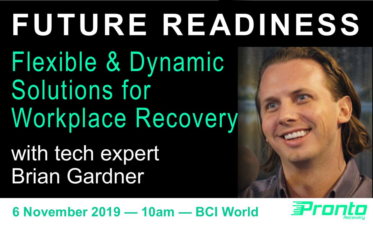 ProntoRR's tweet photo. Technology expert Brian Gardner discusses how you can be future ready! Join Pronto for the session at BCI World and get the scoop on tech that can improve your #businesscontinuity plan!
@TheBCEye #BCIworld 2019 #BCIworld https://t.co/VKvxODxNFg