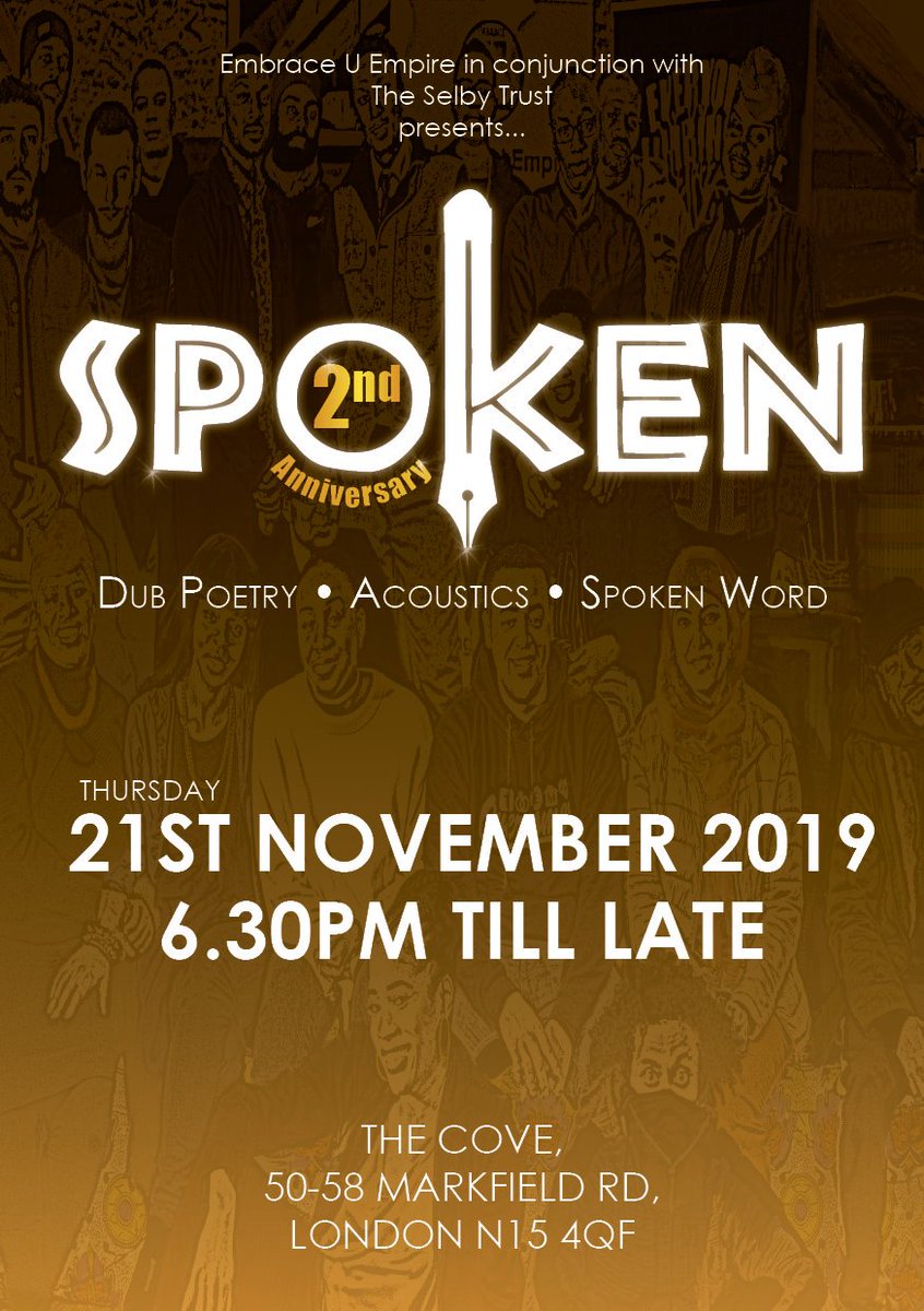 HaringeyCoOrg's tweet photo. #Spoken Our platform of creative and cultural  expression is turning 2. Come and celebrate with us achievements, and meet our collective of artists and  community activists 
21st Nov 2019
RSVP Here : https://t.co/XwtU0a5K3F https://t.co/rPbKsvRtlQ