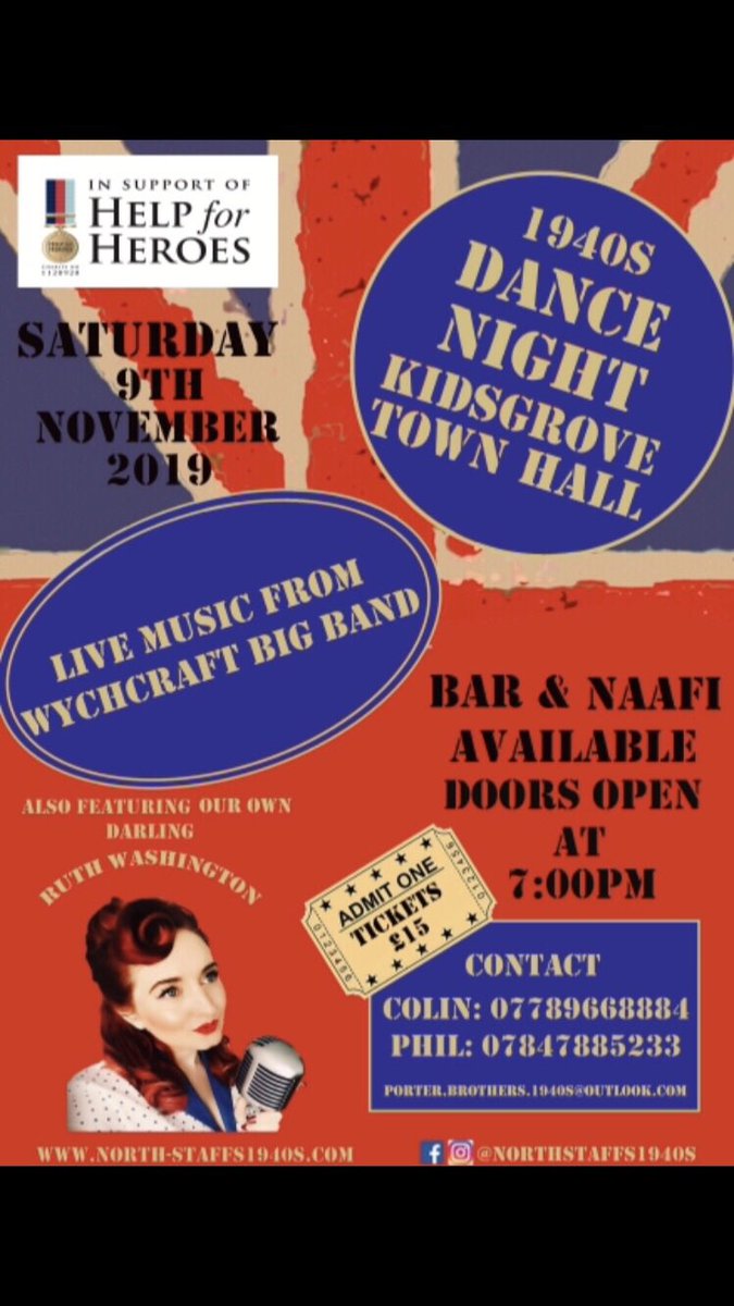 N1940s's tweet photo. Only a few days left to dust of your dancing shoes and join us for a night of vintage fun. Don’t forget dress to impress. Message or call us for tickets  #vintage #charity #helpforheroes #dancing #livemusic #bigband #dresstoimpress #vintageclothing #funnightout https://t.co/cbuaxEmQT0