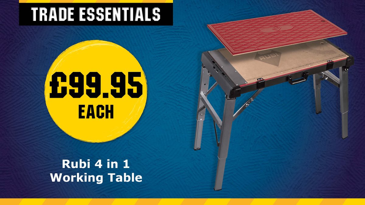 CTDTrade's tweet photo. Trade Essentials pick of the week is the Rubi 4 in 1 Working Table! 
£99.95 each Ex VAT. ✔️ 4 uses in 1: Work bench, scaffolding, wheelbarrow, mechanical stretcher 
Get yours in-store &amp; online now: https://t.co/hxLSGl90cd https://t.co/WWqOkR4ySa