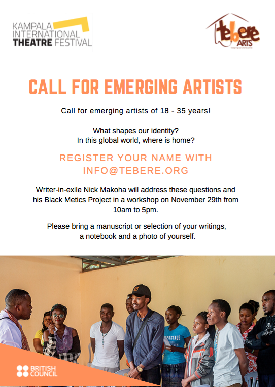 teberearts's tweet photo. We are searching for emerging artists of 18-25 years that are interested in understanding what shapes our identity in this global world for a workshop with @NickMakoha. Please register your name by sending us an email on info@tebere.org #EastAfricaArts #KITF2019 https://t.co/BdBenjJIZx