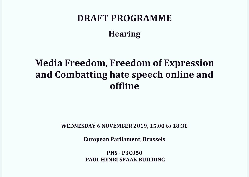 MediaEu's tweet photo. Media freedom, Freedom of Expression and Combating hate speech online and offline.
Hearing today, at the @Europarl_EN
Good to know, the event will be live-streamed:
https://t.co/fQOlugfQMj
More info: https://t.co/CPiY0HAR6d 
#mediafreedom #HateSpeech https://t.co/cE6SoTZMg5