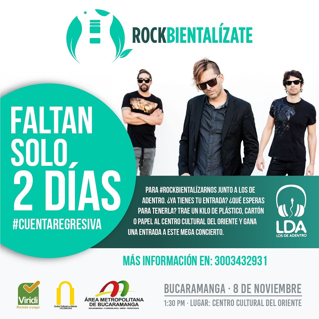 centroculturalO's tweet photo. #atencion
@losdeadentro en ¡concierto! 
⚡este viernes 8 de Noviembre⚡
Te esperamos a partir de la 1:30 PM para que vibremos con las mejores canciones de este emblemático grupo colombiano.
Reclama tu Boleta en el Centro Cultural del Oriente.
#Rockbientalízate
#Bucaramanga https://t.co/BSxmlmzlWT