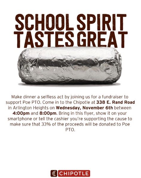 Tonight is the night! Head on over to the Chipotle on Rand Rd between 4-8 pm to support Poe school!