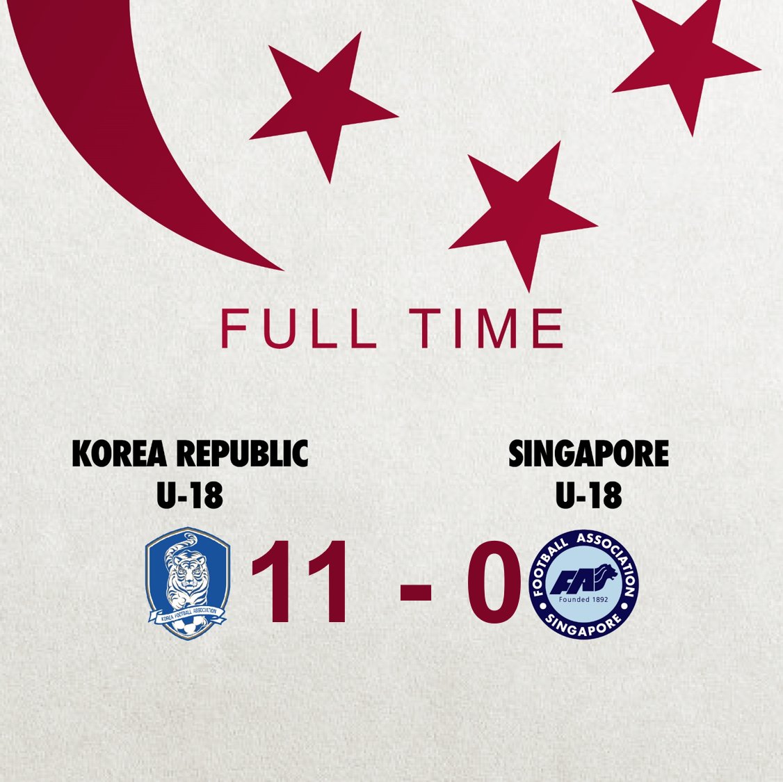 FASingapore's tweet photo. 🇸🇬 Not the best result tonight, but let's look to our next game against China on Friday! #ONESTRONG #AFCU19Q https://t.co/03vRn99C8c