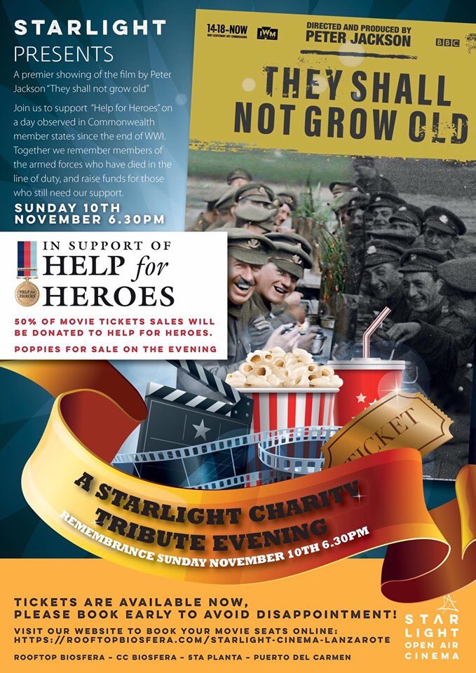 In honour of Remembrance Sunday we will be supporting real Heroes. Join us to see the fantastic award winning movie "They Shall Not Grow Old", this Sunday at 6.30pm. 
50% of takings for the event will be donated to help for heroes Tickets available now: bit.ly/2Zwt8FL