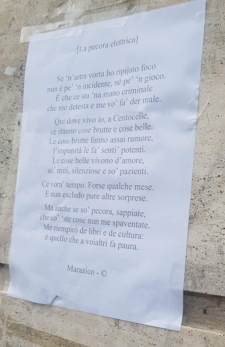 mariamacina's tweet photo. Questo volantino affisso dai proprietari della libreria incendiata a Centocelle non ha bisogno di commenti, solo applausi! https://t.co/6BBpFHr0yA