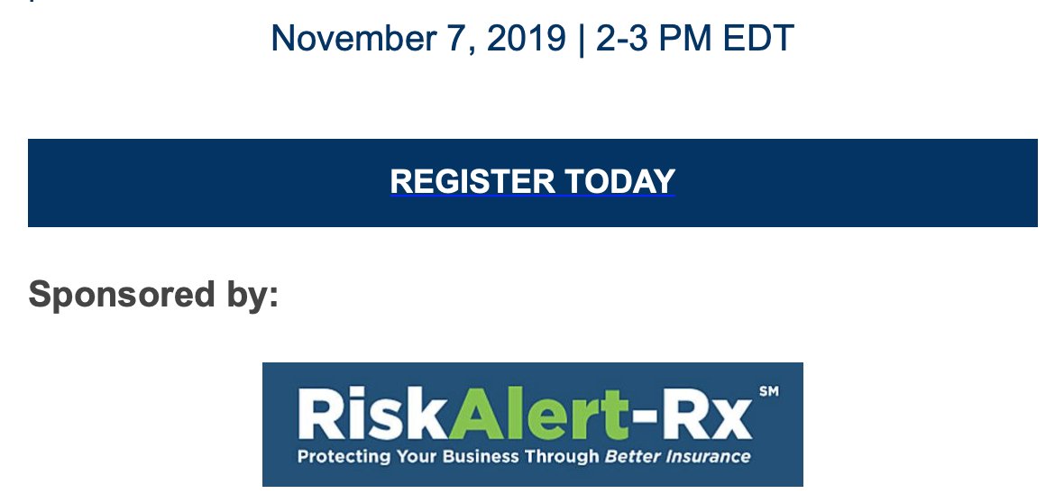 BGInsureSuccess's tweet photo. Register Today for the COMPLIANCE AND RISK CONSIDERATIONS FOR SPECIALTY AND COMPOUNDING PHARMACIES Webinar Tomorrow!

November 7th | 2-3PM EDT https://t.co/9VYdRuHLG0 https://t.co/I9QYl4eB7J