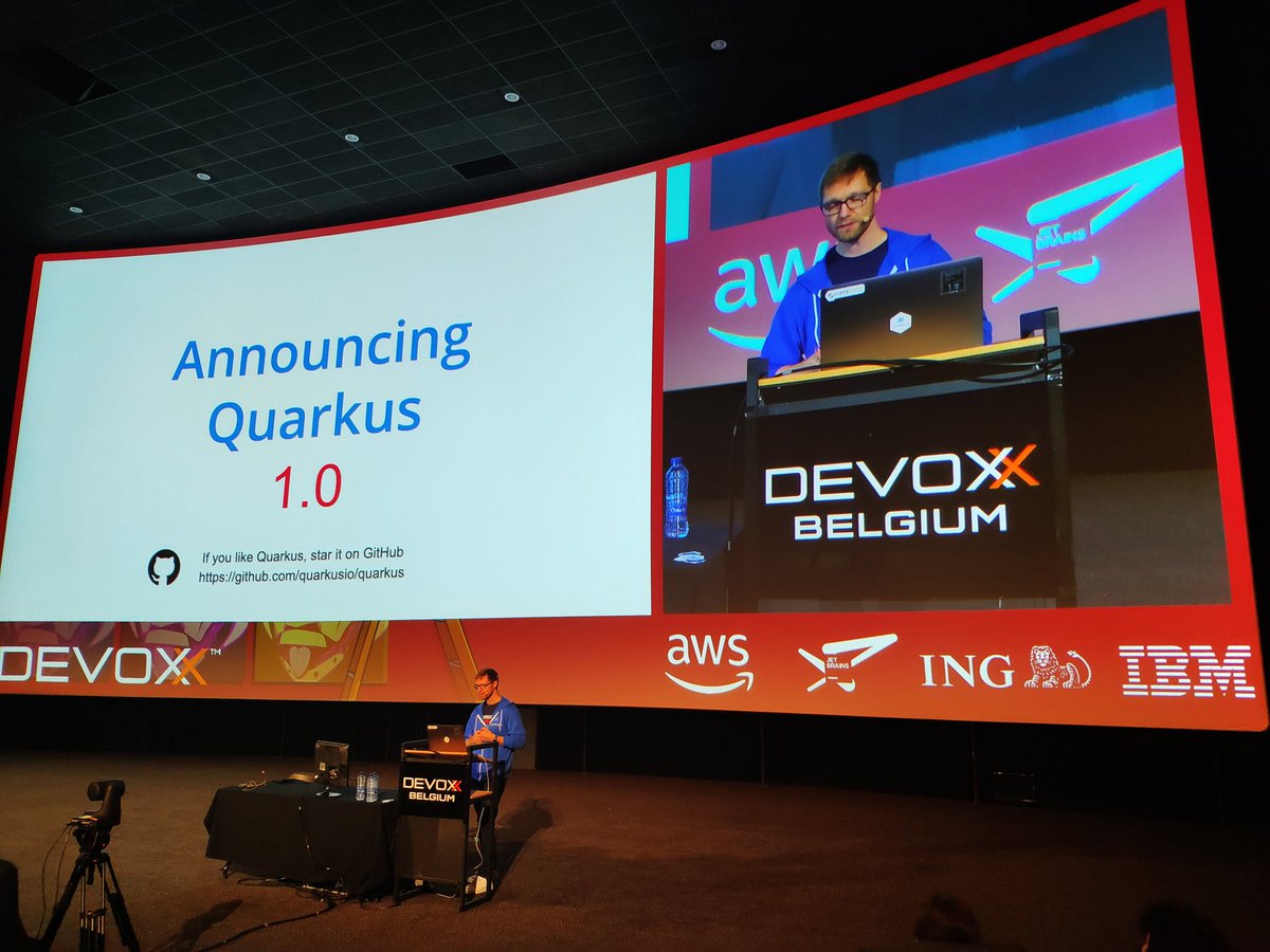 vilojona's tweet photo. And the announcement 🎉🎉🎉🎉 @QuarkusIO 1.0 released #productionready @rhdevelopers @RedHat #Devoxx #devoxx2019 https://t.co/m8GhMha3la