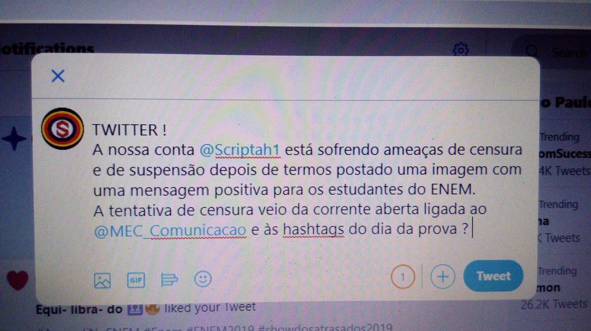 scriptah2's tweet image. Por que denunciaram e pediram suspensão da conta @scriptah1 ?
@MEC_Comunicacao Logo depois de veiculação de uma mensagem positiva para estudantes do ENEM? 
#AprendiNoEnem #enem #enem2019