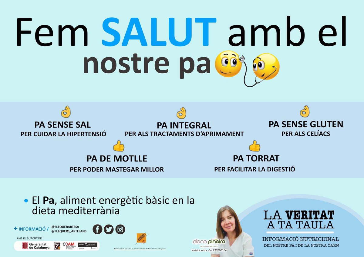 Fem #Salut amb el nostre #Pa ❤️🤚🏽
Parlem de pa #integral, pa de #motlle, pa #torrat, pa #SenseSal, pa sense #gluten.

#Laveritatataraula amb #ElenaPiñeiro Nutricionista.

👉Per més informació visita la pàgina web:
laveritatatataula.cat/el-pa