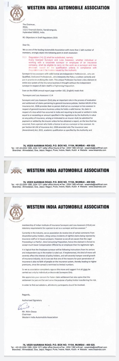 RohitGatte's tweet photo. Objections in #DraftRegulations2019 by Western India Automobile Association #SaveIntrestOfPolicyHolder @npgatte @rkbissa @ndtv @ZeeNews @aajtak @codehubind @ianuragthakur https://t.co/rgeUVeiDaG