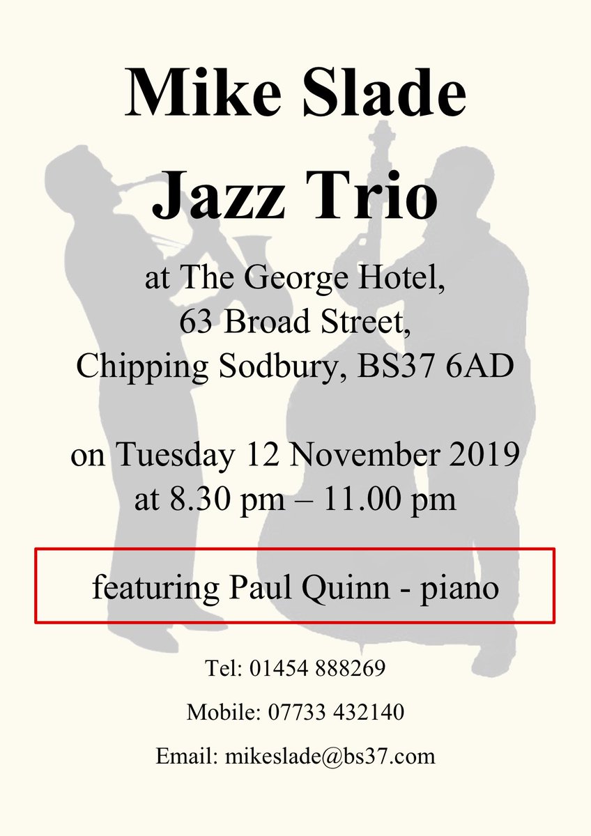 Pleased to be welcoming back Mike Slade Jazz Trio next week! Join us from 8.30pm. #JazzLovers #livemusic