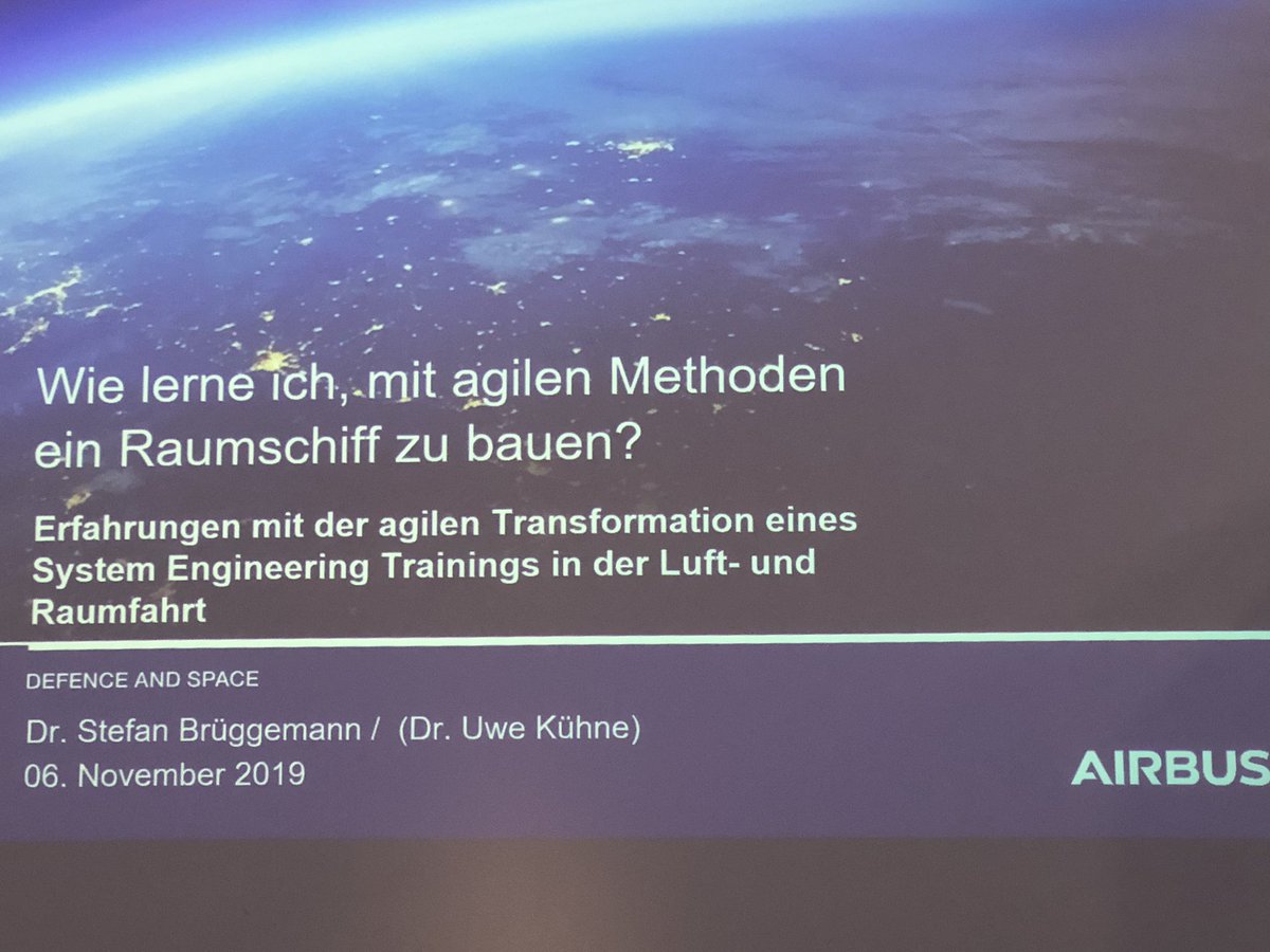 Gleich geht es mit dem Vortrag „Wie lerne ich, mit agilen Methoden ein Raumschiff zu bauen“ auf der #ma2019aha #manageagile von Dr. Stefan Brüggemann. Ich bin gespannt. #Agile