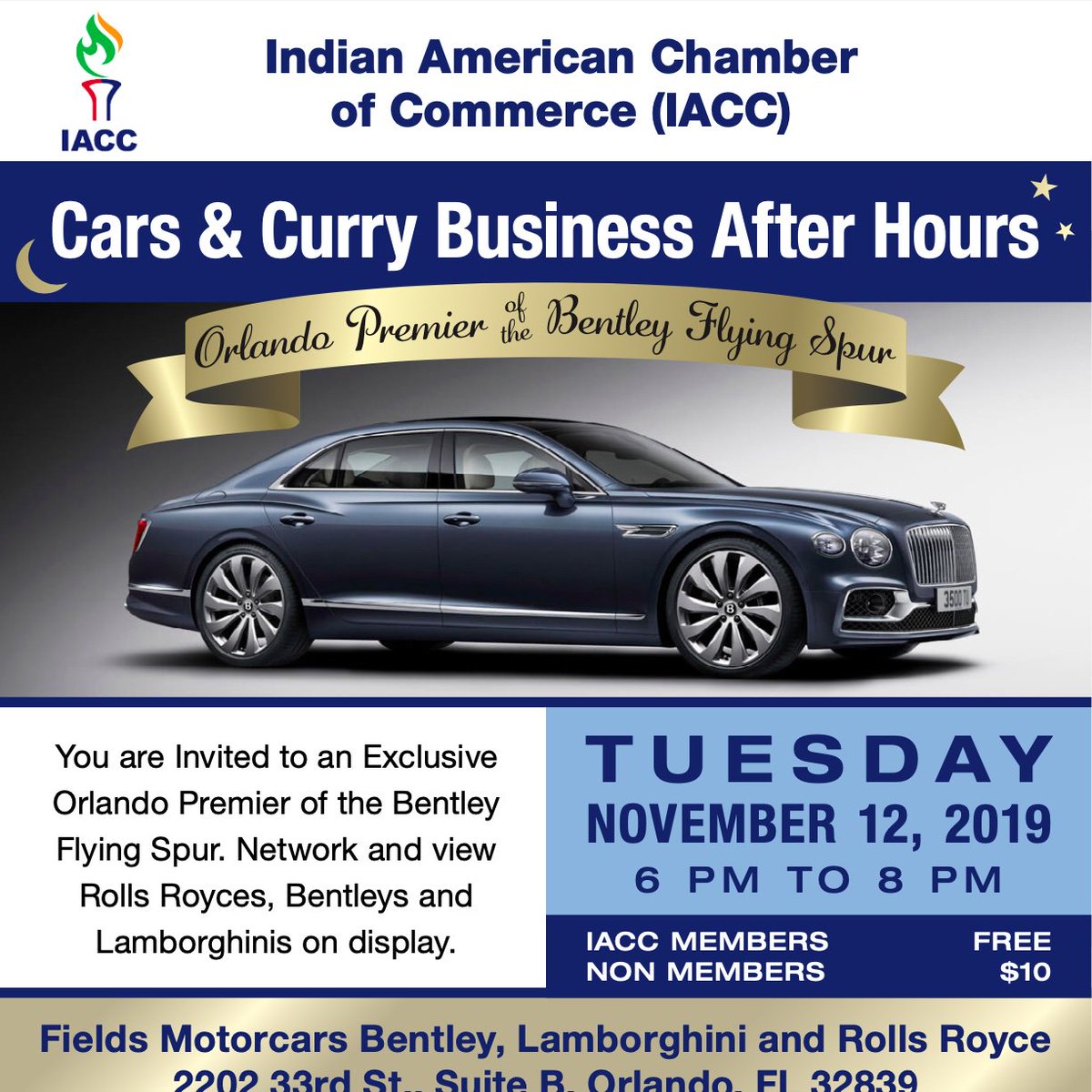 IaccOrlando's tweet photo. Have you registered for the next IACC event? 
Tues, Nov 12th, experience the exclusive Orlando Premier of the Bentley Flying Spur.
This event is free for IACC Members, Non Members: $10
Register today: https://t.co/nzJtdXugCC
#IACCOrlando #Networking #Business https://t.co/R9ABbdLPfh