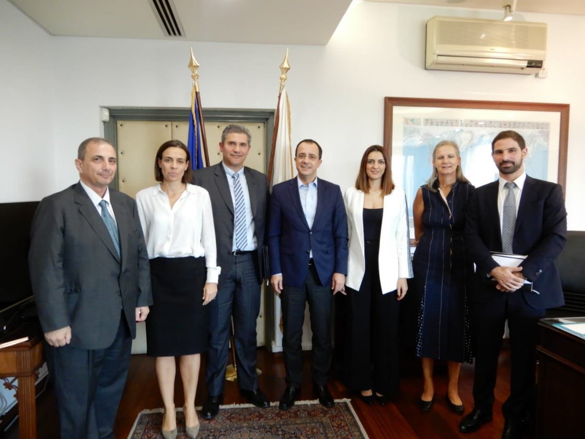 AmChamCy's tweet photo. Board representation of Amcham Cyprus had a productive meeting with the @CyprusMFA @Christodulides in an effort to further enhance the business ties between #cyprus and the #usa. @georgiouga @hkakoullis @smklitou @liariri @FrancesLanitou @IreneGeorgalla #amchamcy https://t.co/e117jSSpMg