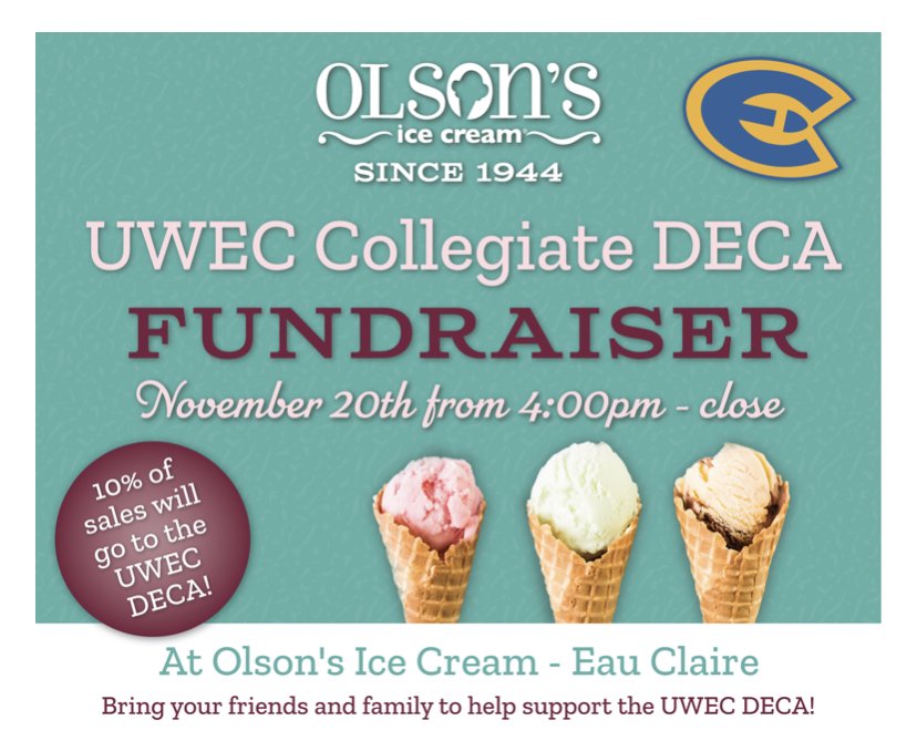 UWEC_DECA's tweet photo. Come support DECA at Olson’s on Nov. 20th! https://t.co/I88F2ZEAso