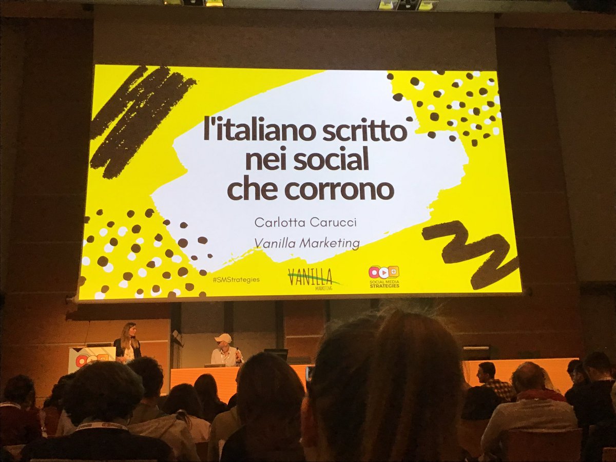 <a href="/SignorinaMilla/">Carlotta Carucci</a> ci illustrerà ora, al #SMStrategies, consigli pratici, pillole, storie e tecniche di scrittura per l'utilizzo della lingua italiana nei #social. 

📍<a href="/TheSMStrategies/">TheSMStrategies</a> 
👤 #IUSVESocialTeam <a href="/matfsc/">Matteo Fusco</a> <a href="/miriamgangemi/">Miriam Gangemi</a> <a href="/PRusalen/">Pietro.Rusalen</a> <a href="/IUS_VE/">IUSVE - Istituto Universitario Salesiano Venezia</a>
