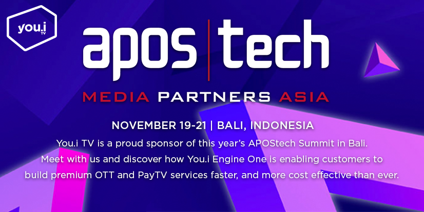 youi_tv's tweet photo. You.i TV is a sponsor of @MPAupdates #APOStech event in Bali, Indonesia. ☀️ Meet with us in paradise and discover how You.i Engine One can take your app cross-platform without sacrificing user experience. Find out more about APOStech on Nov 19, here: https://t.co/VED83qz2lE https://t.co/PlRXIaHsft