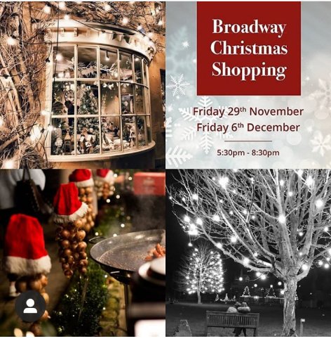 BroadwayUK's tweet photo. #Late #Night #Christmas #Shopping Fri 29 Nov &amp; Fri 6 Dec   5.30 to 8.30pm. Festive atmosphere beautiful Christmas #lights ~ #Music ~ #MulledWine ~ Festive #Food ~ plus Great #Shops &amp; #Eateries! #Cotswolds #Worcestershire #Broadwaycotswolds https://t.co/Uy4fZsRLsc
