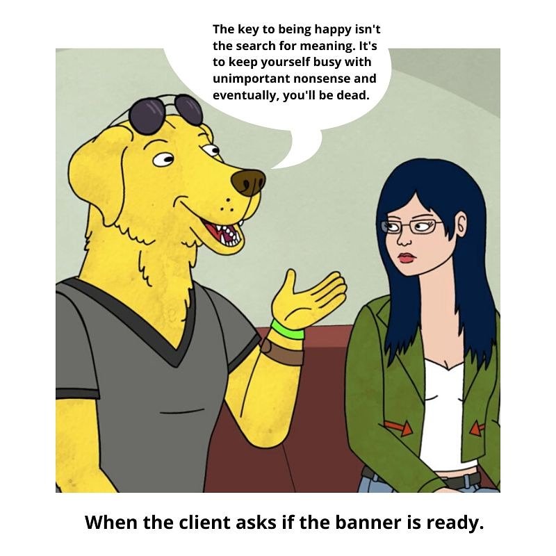 Mr. Peanut Butter teaches us what NOT to say to our clients. 
- 
But if the creamy and chunky goodness of peanut butter makes you go weak in the knees, Happy Peanut Butter Lovers' month to you! 

#November #PeanutButter #AgencyLife pic.x.com/8gdjJdkMAi