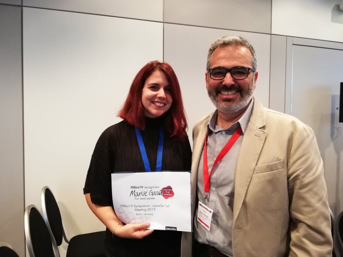 mgbatlle's tweet photo. Greatful for this prize. Thanks to my supervisor  Prof. Germà Garcia-Belmonte and my @inam_uji colleagues @oalmora89 and to @nanoGe_Conf for making this possible #NFM19 #phdlife #perovskite https://t.co/b1HJFlesyX