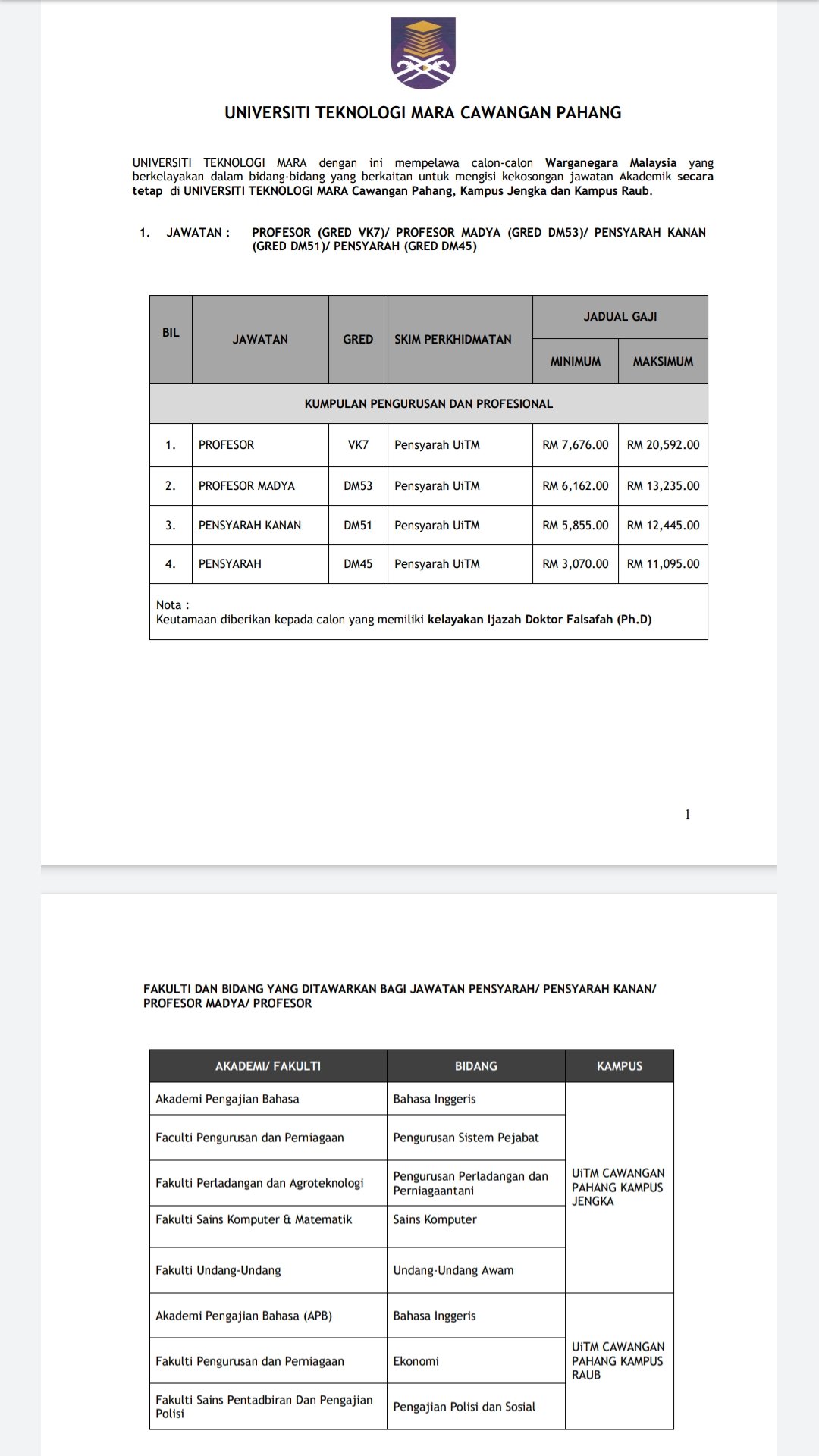 Uitm Official Auf Twitter Iklan Jawatan Kosong Akademik Kumpulan Pengurusan Dan Profesional Universiti Teknologi Mara Cawangan Pahang Kampus Jengka Dan Kampus Raub Untuk Maklumat Lanjut Sila Layari Https T Co Qe7rti6y22 Universititeknologimara