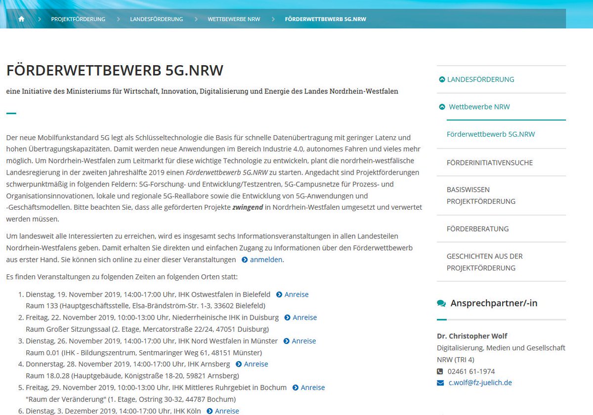 Informationsveranstaltungen zum Förderwettbewerb 5G.NRW ⭐ Die Landesregierung Nordrhein-Westfalen hat angekündigt, Mittel in Höhe von 90 Millionen Euro für innovative 5G-Projekte bereitzustellen.

Alle Termine: ow.ly/FpNP50x3xmq 
#5G