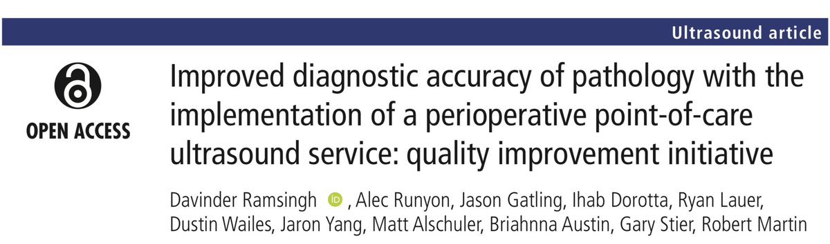 Honored to have our manuscript accepted to RAPM.   Click here to learn how POCUS can help improve bedside assessment over traditional strategies.   
rapm.bmj.com/content/early/…