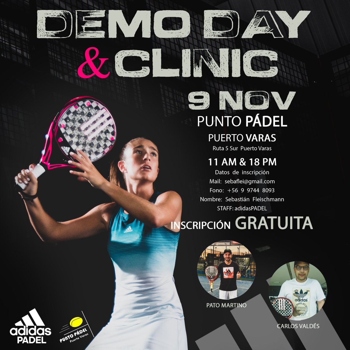 “Y seguimos de gira con nuestros Demo Days &amp; Clinics por Chile. Esta vez, <a href="/AdidasPadel/">Adidas Padel</a> visita Puerto Varas. Pato Martino y Carlos Valdés les esperan en Punto Padel. Vengan y prueben lo mejor de nuestras palas"
·
#adidasPADEL #pádel #demoday #clinics