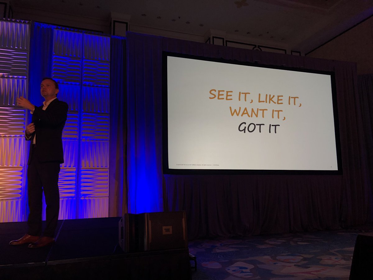 <a href="/HansThalbauer/">Hans Thalbauer</a> explains the mindset of today’s customer at #sapinsidersupplychain . “They see it on line, they like it on social media, the want it and order it at the push of a button, and they get it in a day or 2”