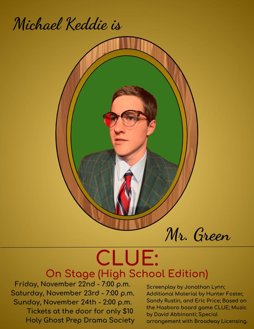 HGPTheater's tweet photo. Mr. Green, in the study, with the candlestick... #ClueOnStage #HGPDrama #ThinkTheater #ThinkGhost https://t.co/DujTL78oNk