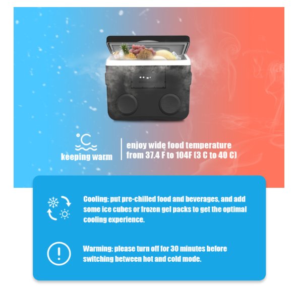 Harrotcooler's tweet photo. Q: Does it safe to use the battery inside the cooler?
A: It has a safety feature that shuts down the cooler before it kills your battery, so you won’t have to worry about getting stranded. 
https://t.co/glJ8awU1JB https://t.co/xlNOCHkNyG