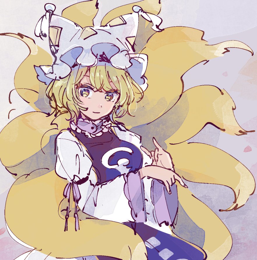 yakumo ran 1girl solo hat blonde hair tail fox tail multiple tails  illustration images