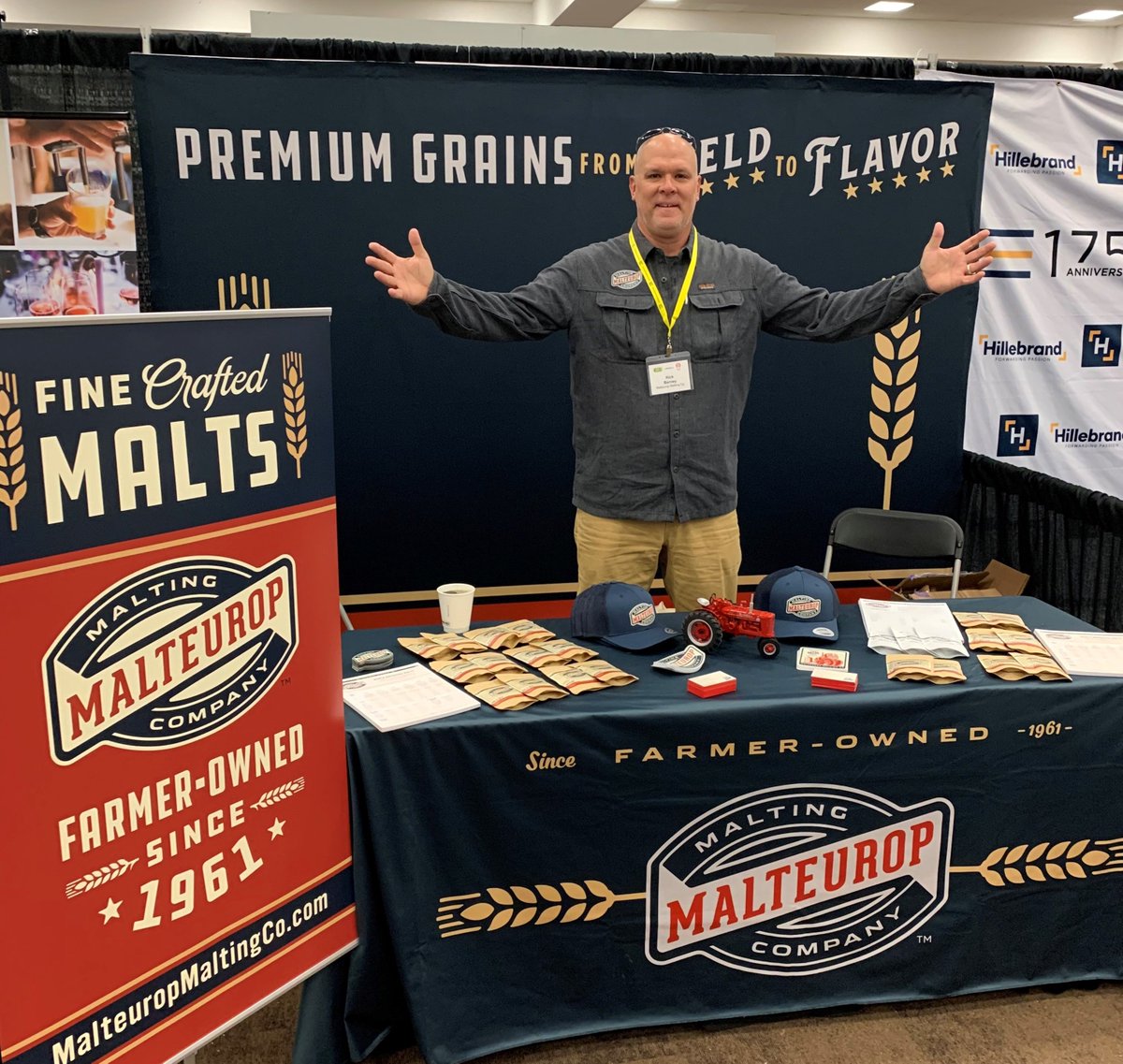 Malteuropmalt's tweet photo. Our very own Rick Barney, Jr. is ready to go at the @NCBrewersGuild Tradeshow starts tomorrow! #NCCBC19 #craftmalt #malteuropmaltingco #craftbeer https://t.co/0QyqUycMdq