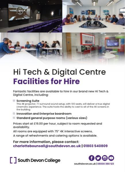 SDCHiTech's tweet image. Need a space to hold meetings, seminars, conference&apos;s or events? look at the facilities we have to offer in our new Hi Tech &amp;amp; Digital Centre! for more information: charlottebounsall@southdevon.ac.uk
