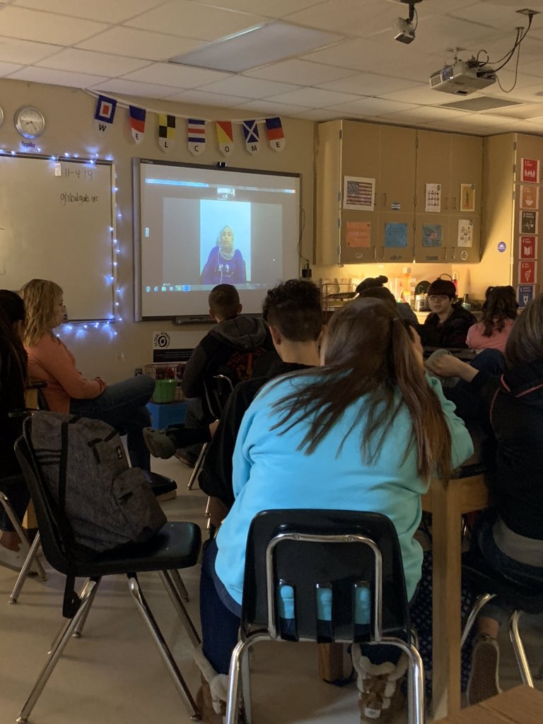 DrJillArmstrong's tweet photo. Thankful for #GOALEd, @KentuckyPower @KEDC1 for providing cameras and speakers to schools and allowing students to experience exchanges like this- Syrian refugee living in an Iraqi Refugee Camp in Erbil. @NaTakallam @GreenupSchools https://t.co/bFmWhyklVA