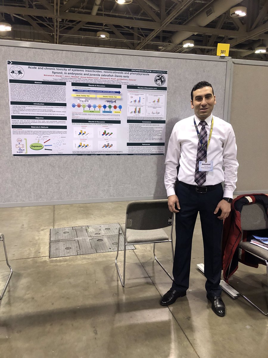 DrMGhorab's tweet photo. presenting my poster on Acute and Chronic toxicity of systemic insecticides; #neonicotinoids and phenylpyrazol , Fipronil in embryonic and Juvenile #Zebrafish at WP301 today! #SETACToronto  @SETAC_world #SETAC2019 https://t.co/9CVOIDh3Z1