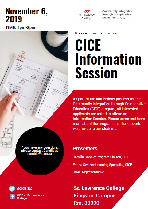 CICE_SLC's tweet photo. Our first Information Session of the 2019-2020 academic year is happening tonight from 6:00-8:00 pm in Rm. 33300. Come learn about the amazing supports we provide to students in the CICE program at SLC. See you there! #MySLC #ygk @whatsinsideslc https://t.co/IiufPesfbE