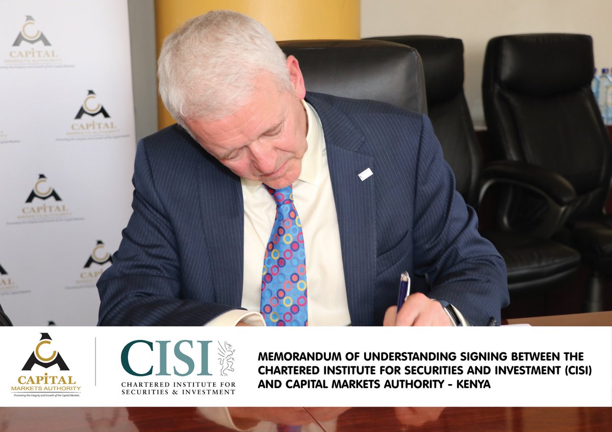 CMAKenya's tweet photo. Memorandum of Understanding signing between the
Chartered Institute for Securities and Investment (CISI)
and Capital Markets Authority - Kenya | https://t.co/iNJpNH6sA6 https://t.co/EJpy5Ui7yq
