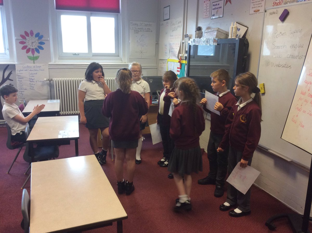 ABCPschool's tweet photo. #Class4W have been using drama to learn how search engines work. We have learnt that web crawlers scour the internet looking for key words and relevant information to display in your search results. 🕸💻 https://t.co/YLxq3qqu9z