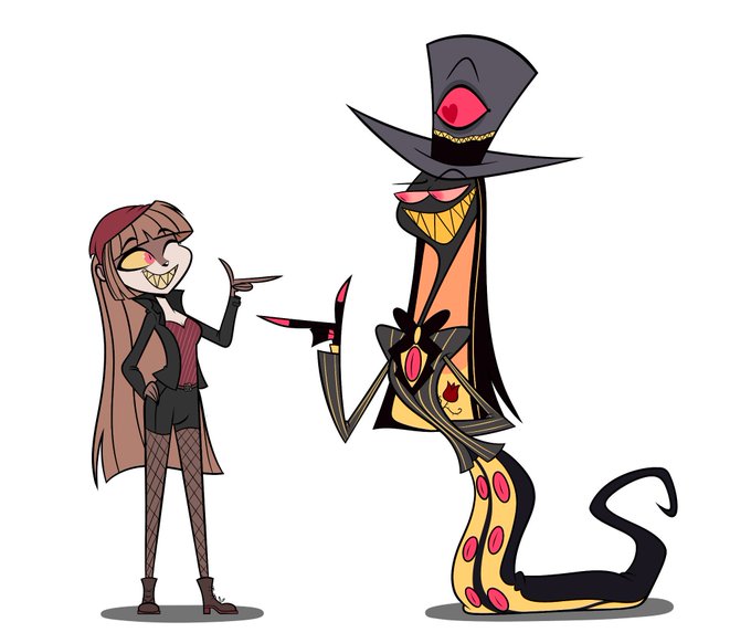 For her drawing, I drew her oc Roxanne and Sir Pentious from Hazbin Hotel ...