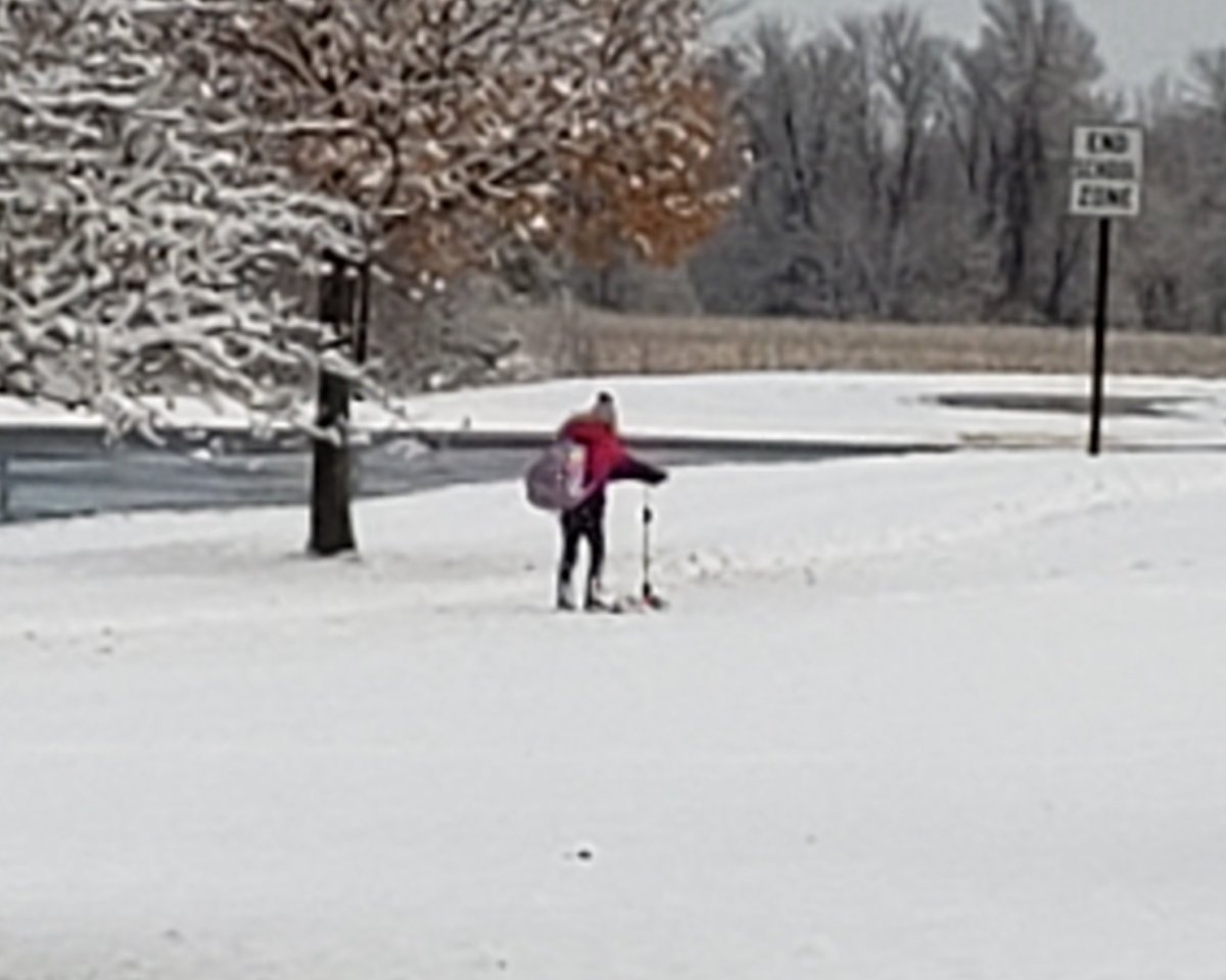 chris_bussmann's tweet image. Look at this RVES student....so dedicated to get to school that a scooter in the snow was the way to go!  @district192 #OnlyInMinnesota