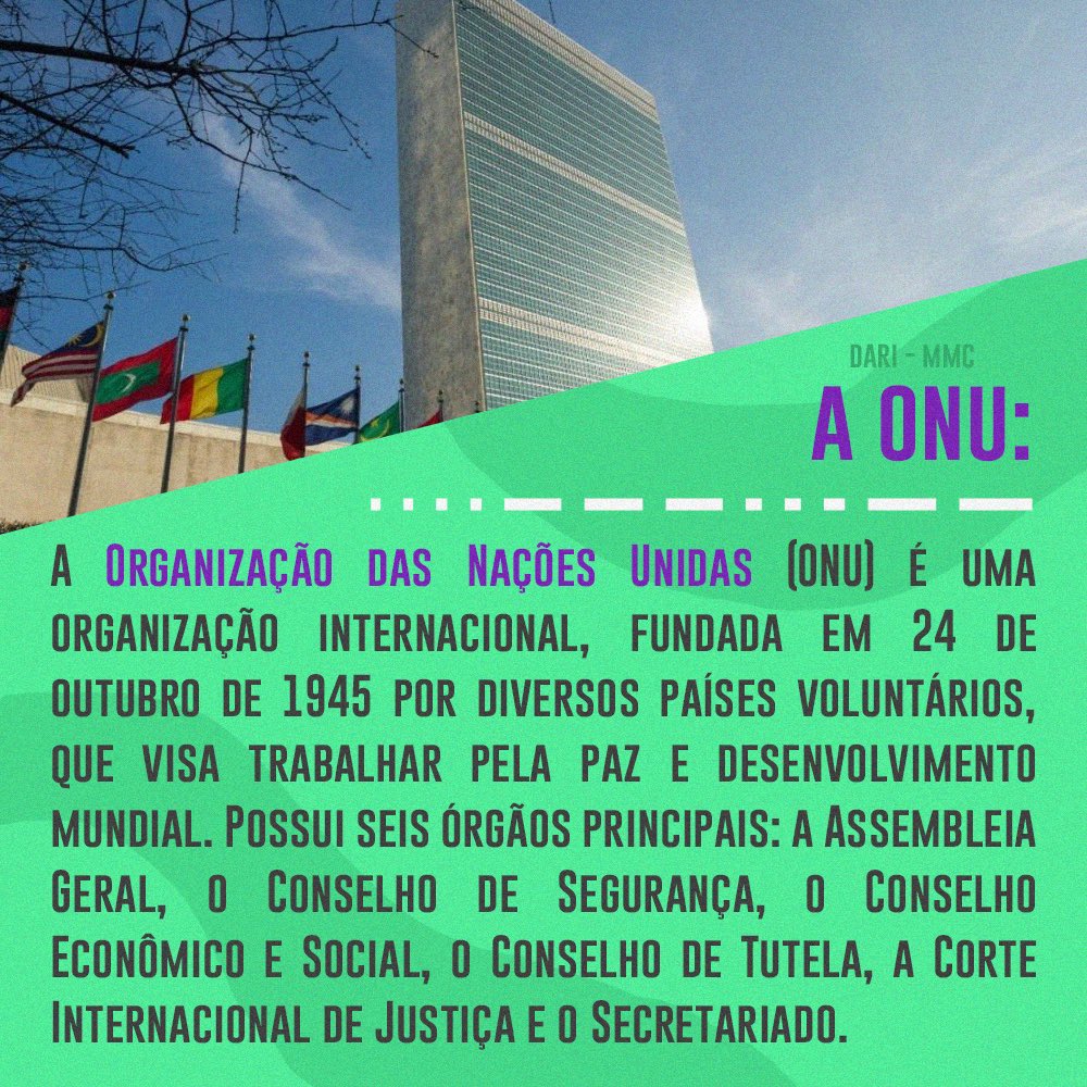 dariufsm's tweet photo. Quarta-feira é dia de saber mais sobre #OQueFaz um internacionalista! No post de hoje, vamos falar mais sobre a famosa ONU e os cargos que a mesma oferece.
Arrasta pro lado e confere! ✨🌎
#SouUFSM https://t.co/yagRZae6eJ