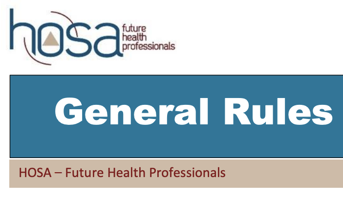 HOSA's General Rule and Regulations is the second most important resource for event success. Be sure to check it out... hosa.org/sites/default/…